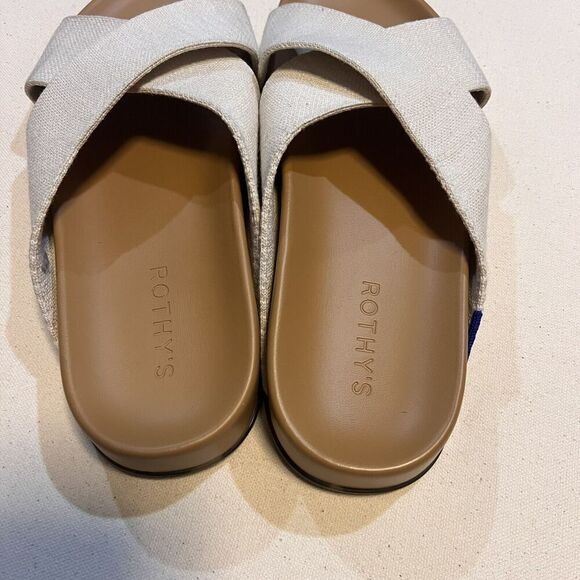 Rothy's The Weekend Slide Hemp Oat Cream Cross Strap Sandal Size 7.5 NWOT - Picture 6 of 9
